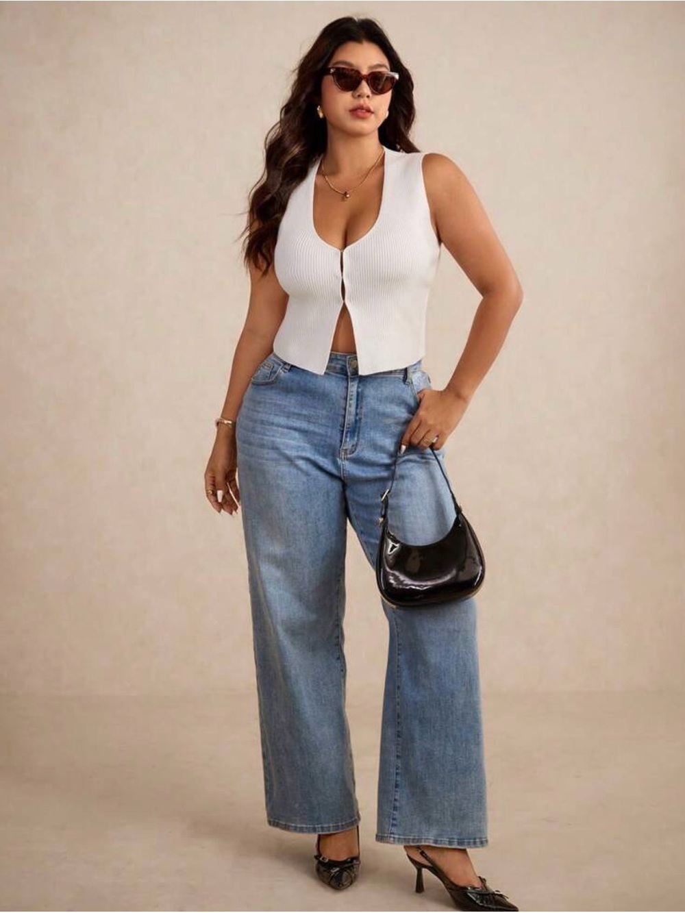 SHEIN White Ribbed Button-Front Tank Top